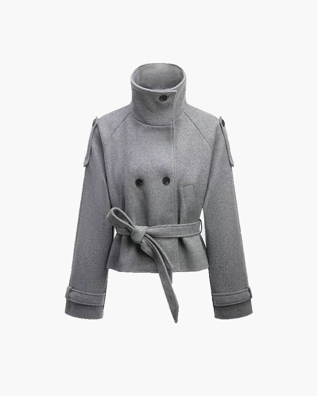 SOERA Debbie Stand Collar Short Trench Coat - Coats & Jackets - 1005010585967410-;Yc1773321574175439571 Gray M