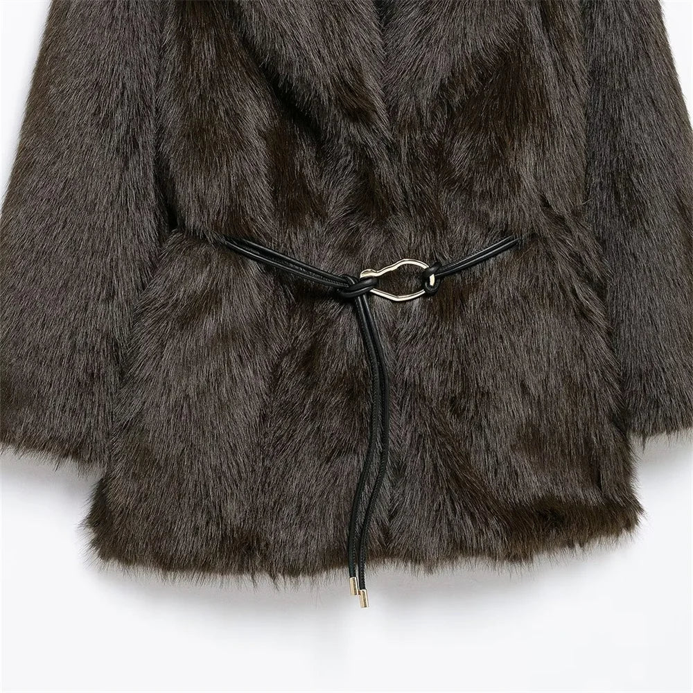 SOERA Faith Faux Fur Coat with Belt - Coats & Jackets - 3256807954805802-;EU1763625122208101504 Black L