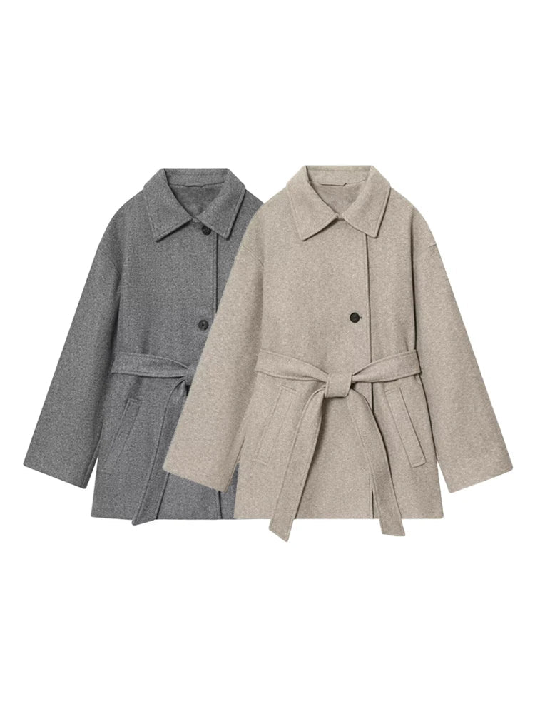 SOERA Felly Faux Wool Coat with Belt - Coats & Jackets - 3256809964317372-;nX1763625122225766537 Beige M