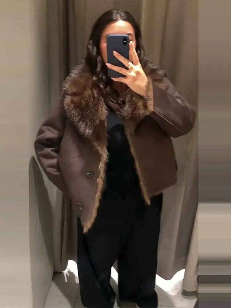SOERA Jenny Reversible Faux Fur Leather Jacket - Coats & Jackets - 3256809615252454-;TQ1764003585261457870 Dark Brown XS