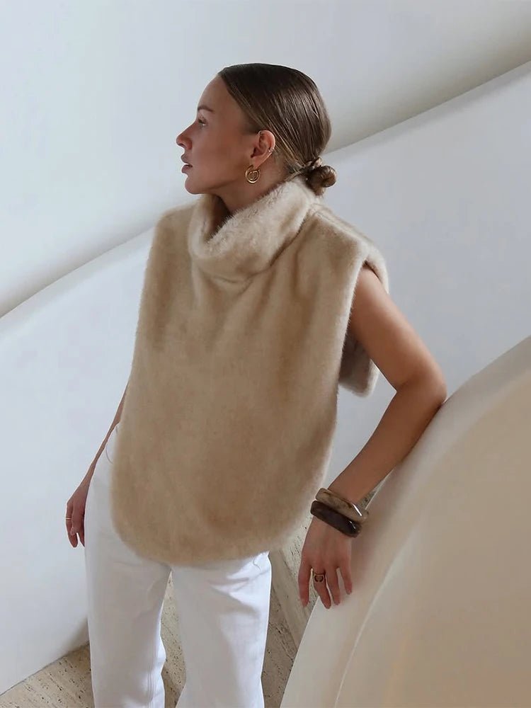 SOERA Rina Faux Fur Turtleneck Vest - Coats & Jackets -  Beige