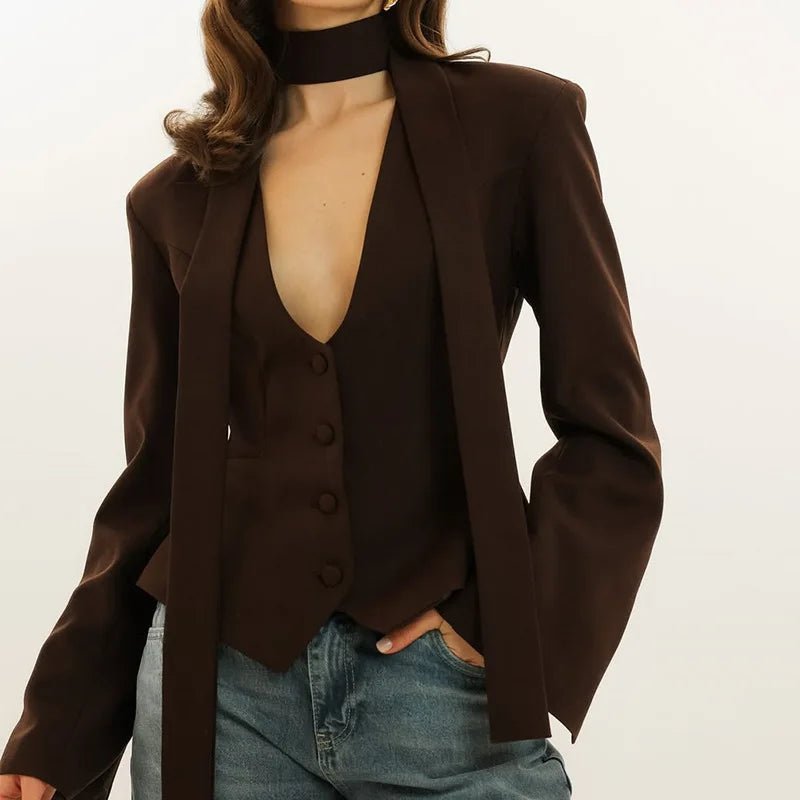 SOERA Scarlett Scarf Blazer Coat - Coats & Jackets - 1005010322628529-;oc1774012026628244912 Gray S