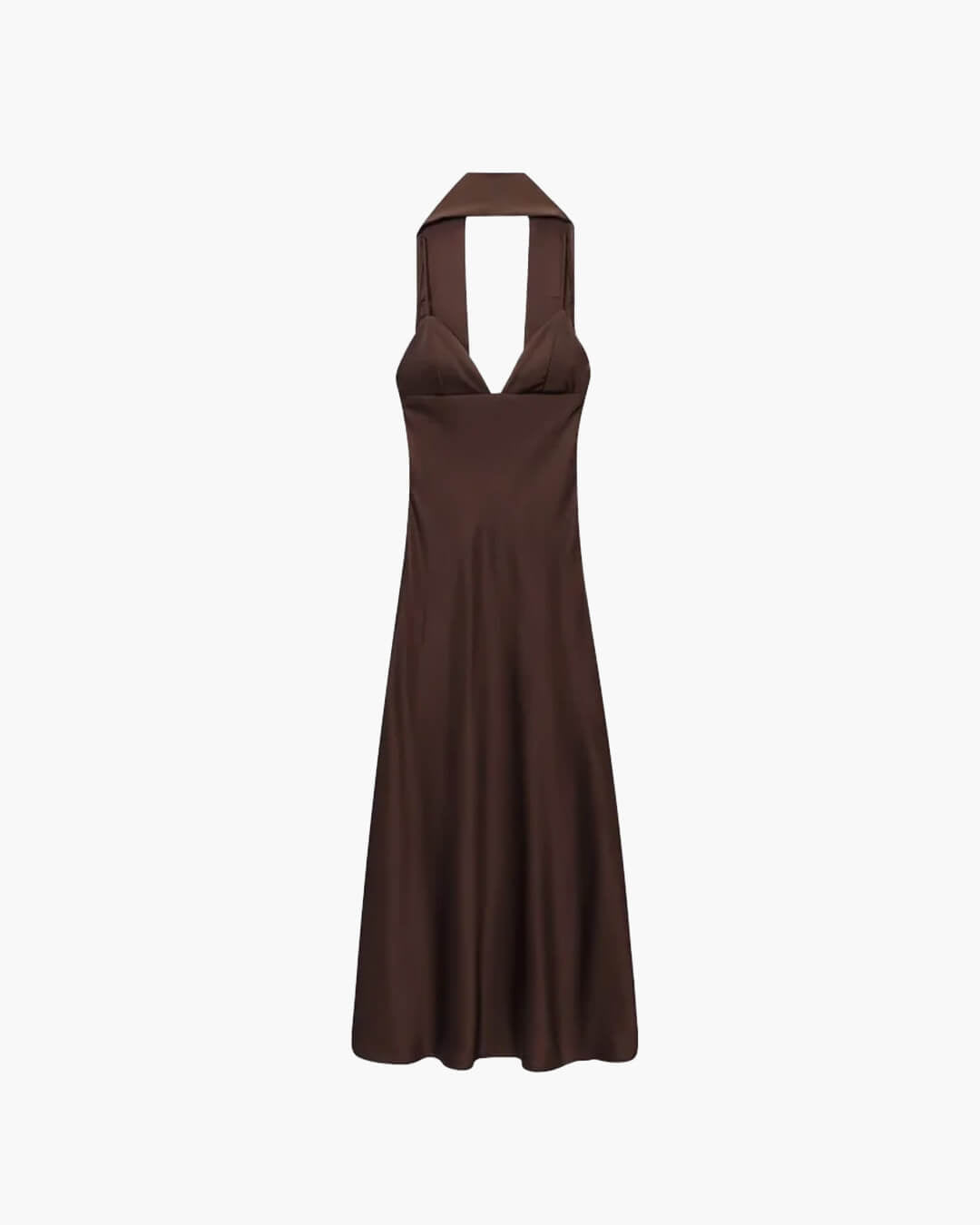 SOERA Astraea Satin Maxi Dress with Scarf - Dress -  Brown L