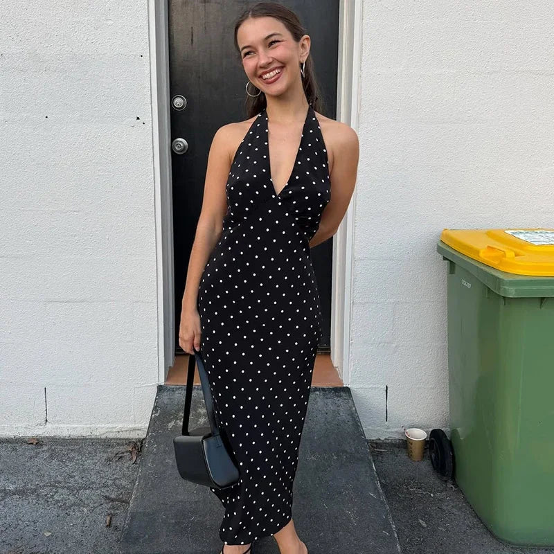 SOERA Bianca Polka Dot Halter Maxi Dress - Dress -  Black M