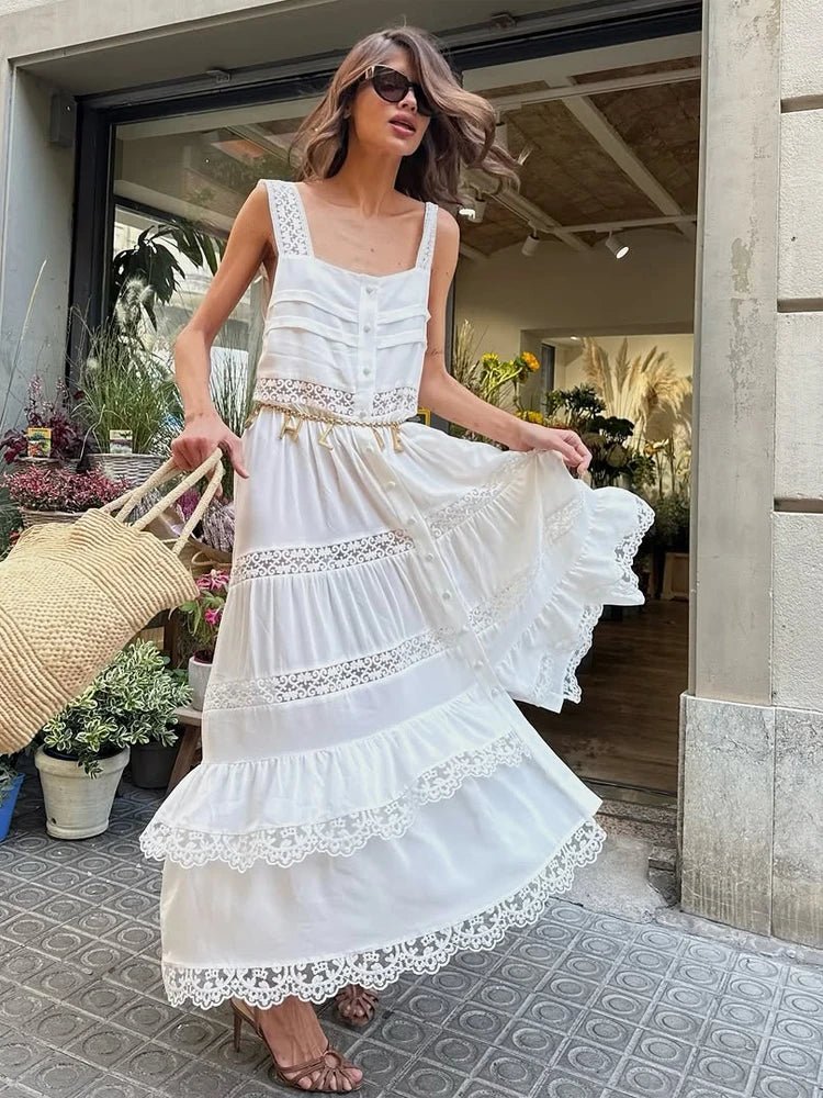 SOERA Bianca Tiered Lace Patchwork Maxi Dress - Dress -  S