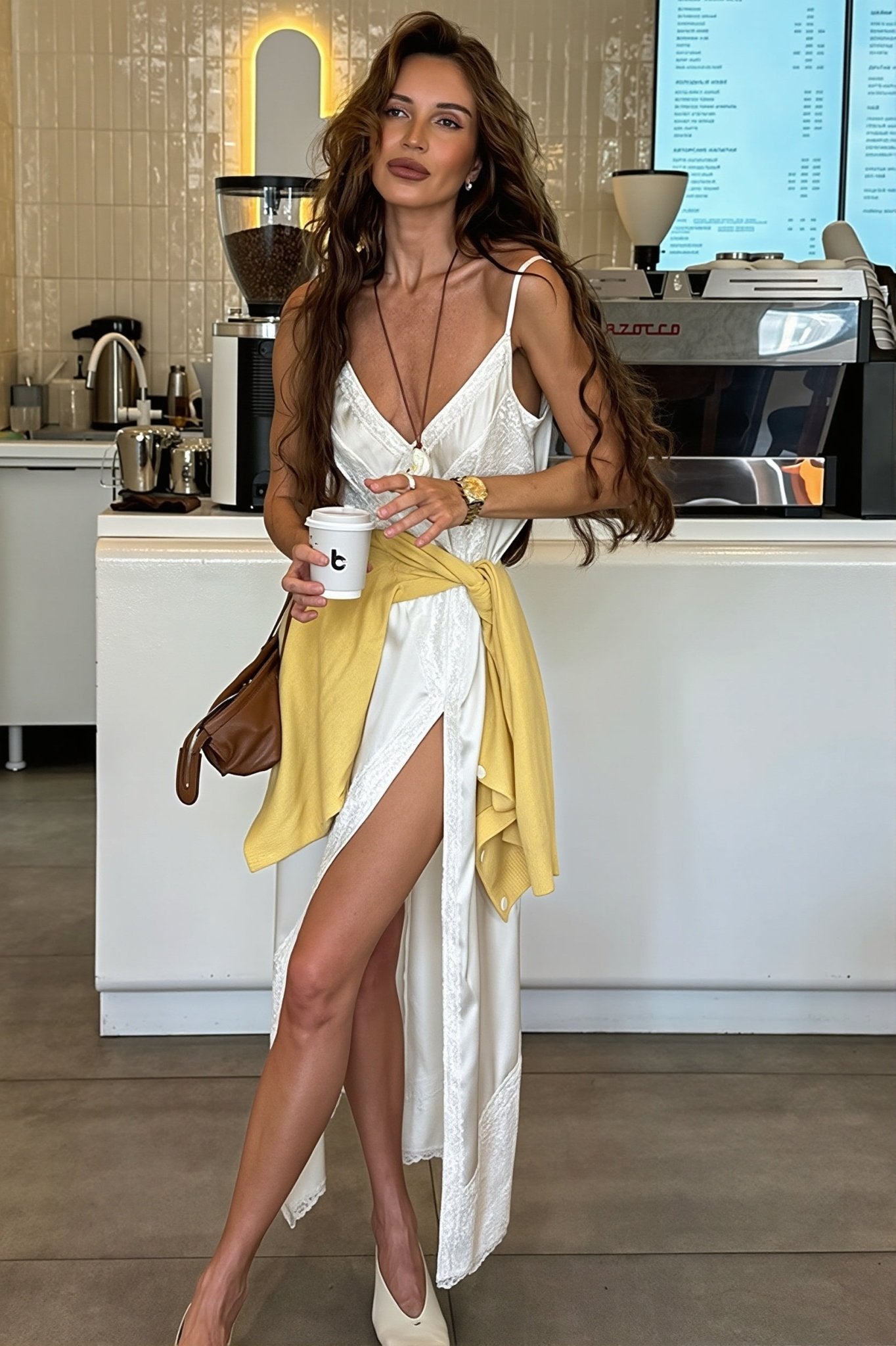 SOERA Elena Asymmetrical Lace Silk Satin Midi Dress - Dress - SOERA-678915-WHI-M-21923 White M