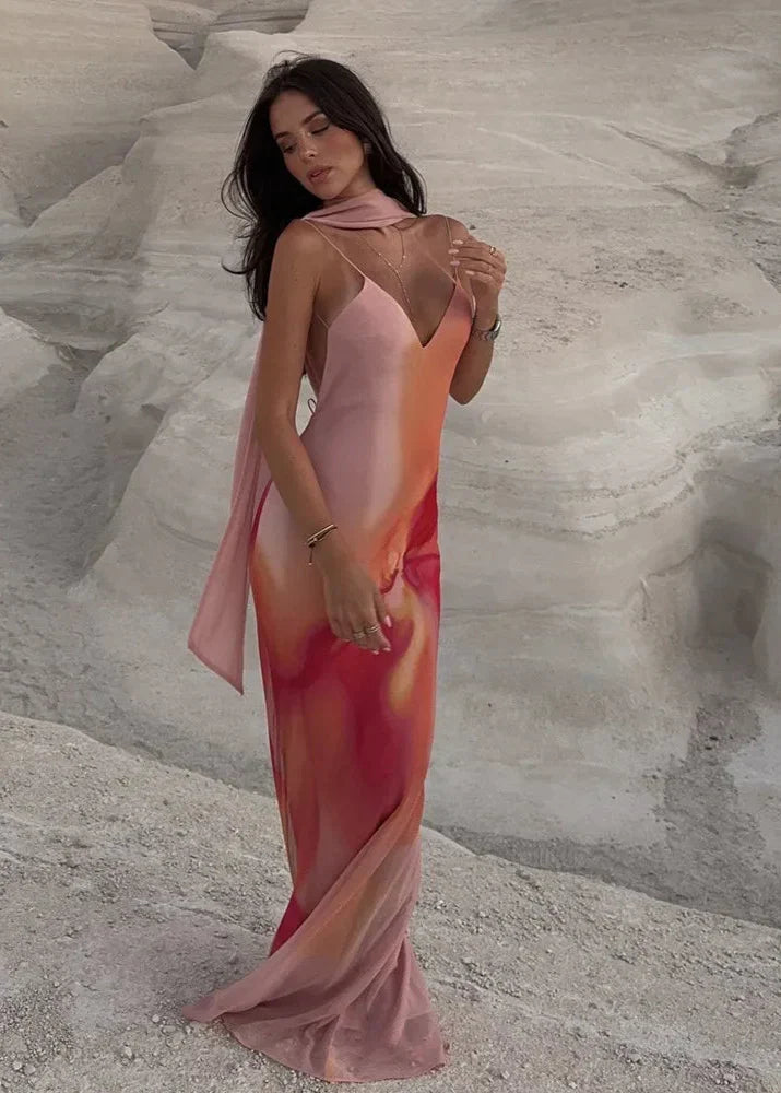SOERA Elena Open-Back Ombre Satin Maxi Dress - Dress - SOERA-614339-ORA-XS-89443 Orange XS