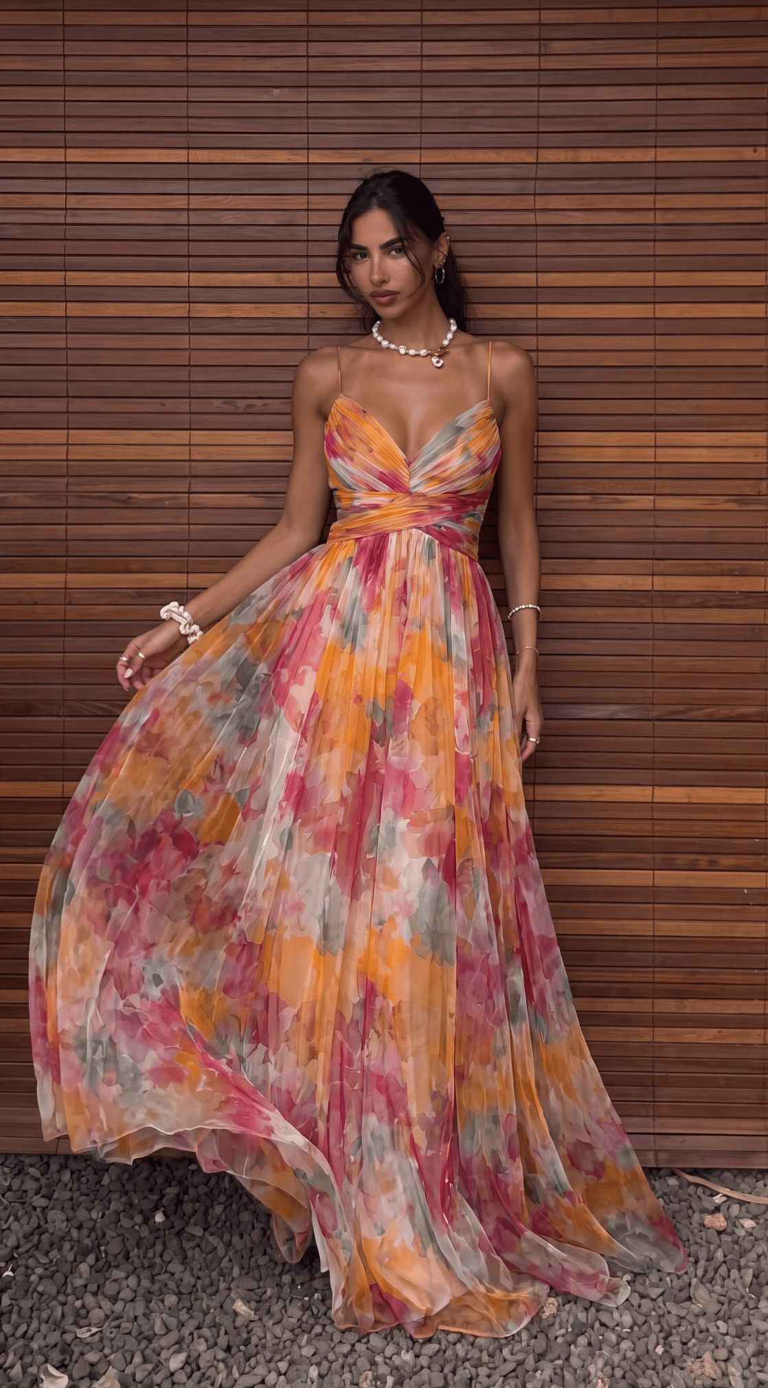 SOERA Emma Floral Mesh Maxi Dress - Dress - SOERA-730243-ORA-S-06339 Orange S