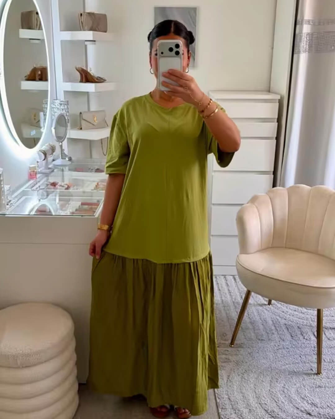SOERA Eris Pleated Patchwork Midi Dress - Dress -  Green M