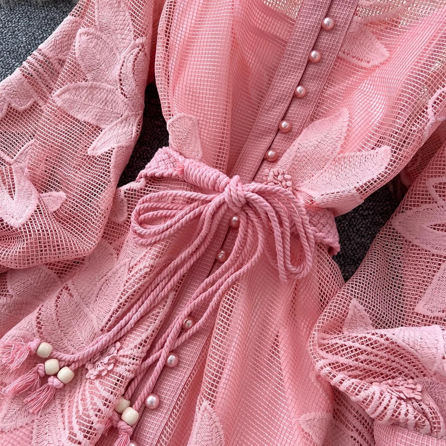 SOERA Hedy Embroidered Lace Belted Dress - Dress -  Pink M
