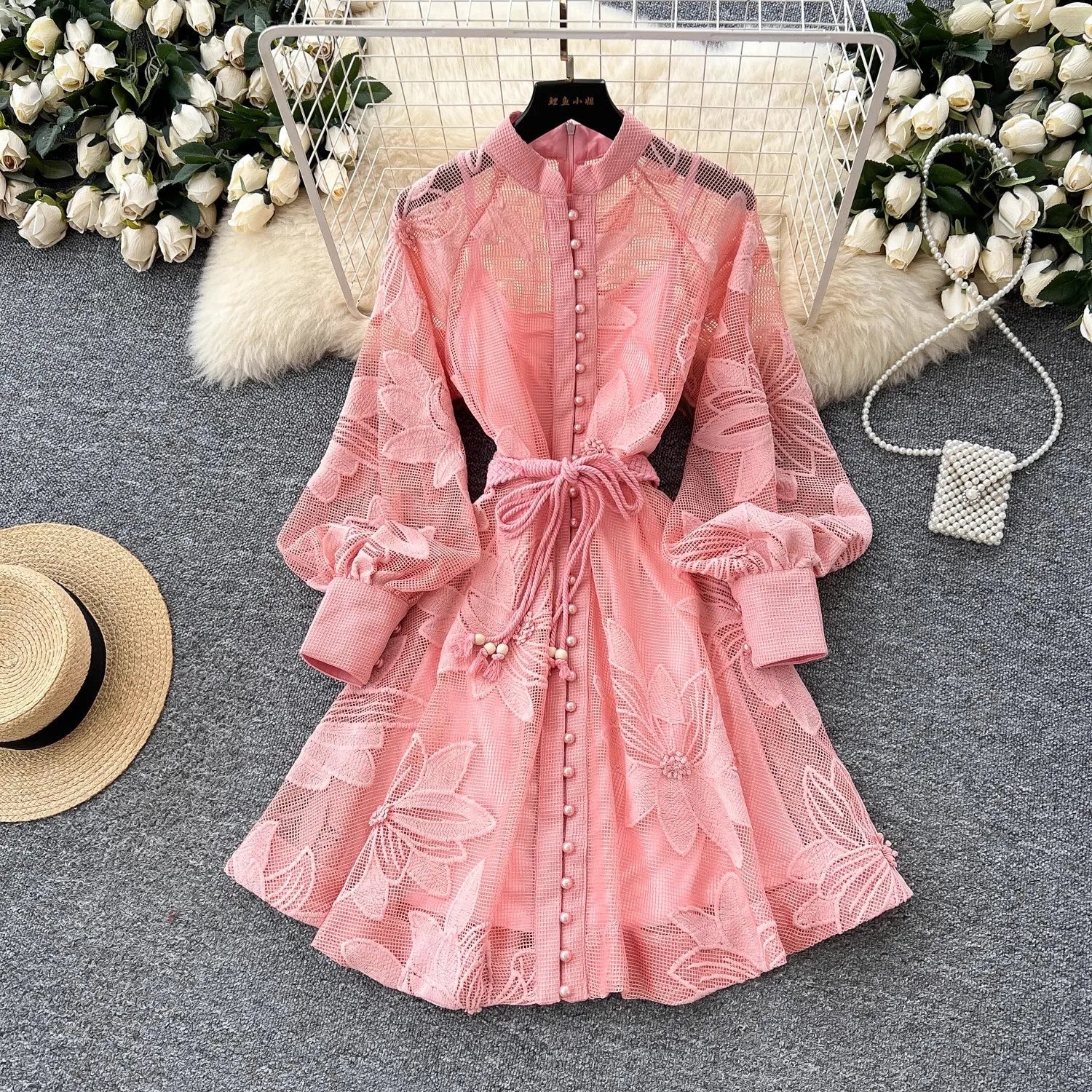 SOERA Hedy Embroidered Lace Belted Dress - Dress -  Pink S