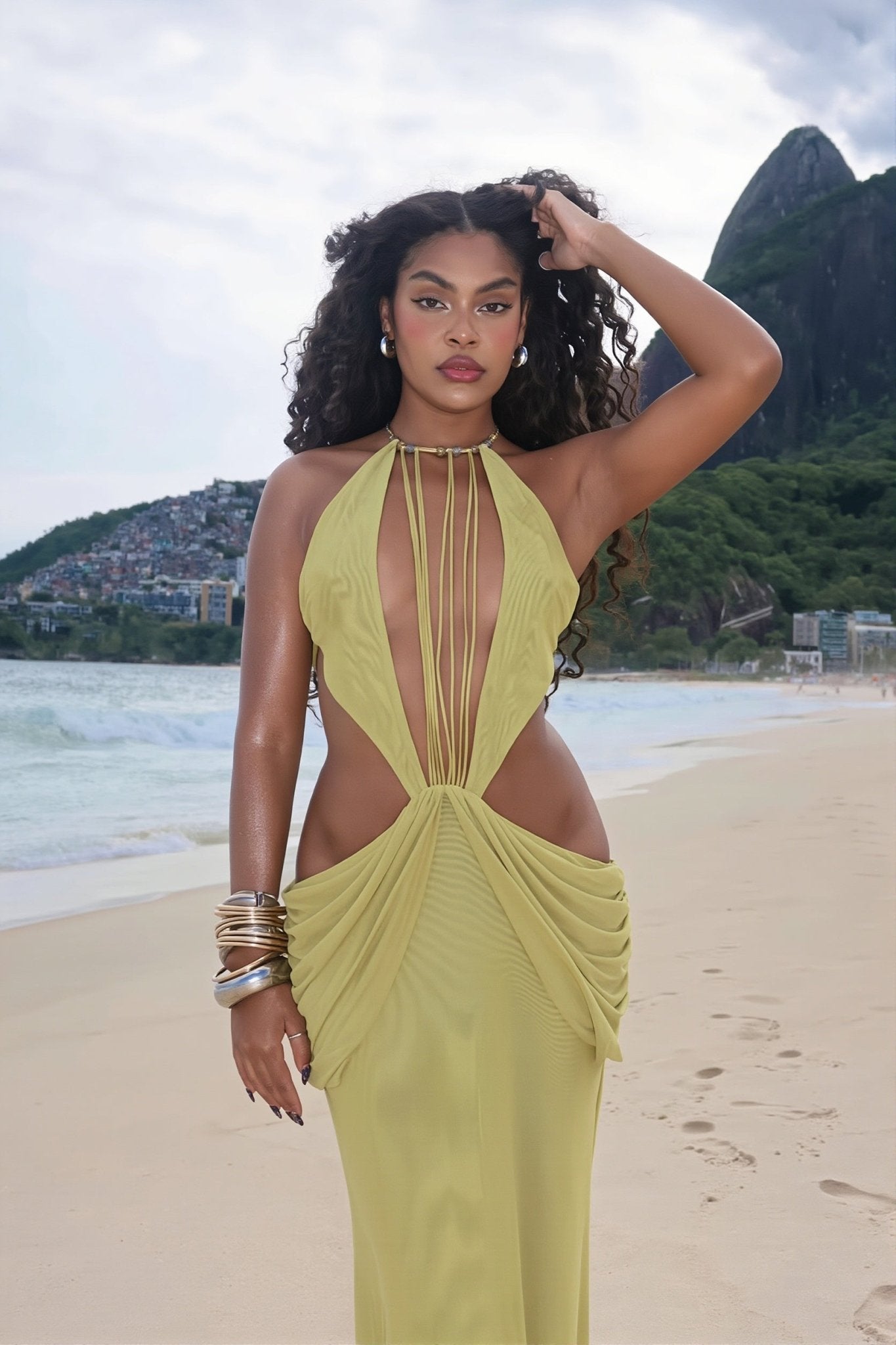 SOERA Hillary Beaded Halter Maxi Dress - Dress - SOERA-552963-AVO-M-68067 Avocado Green M