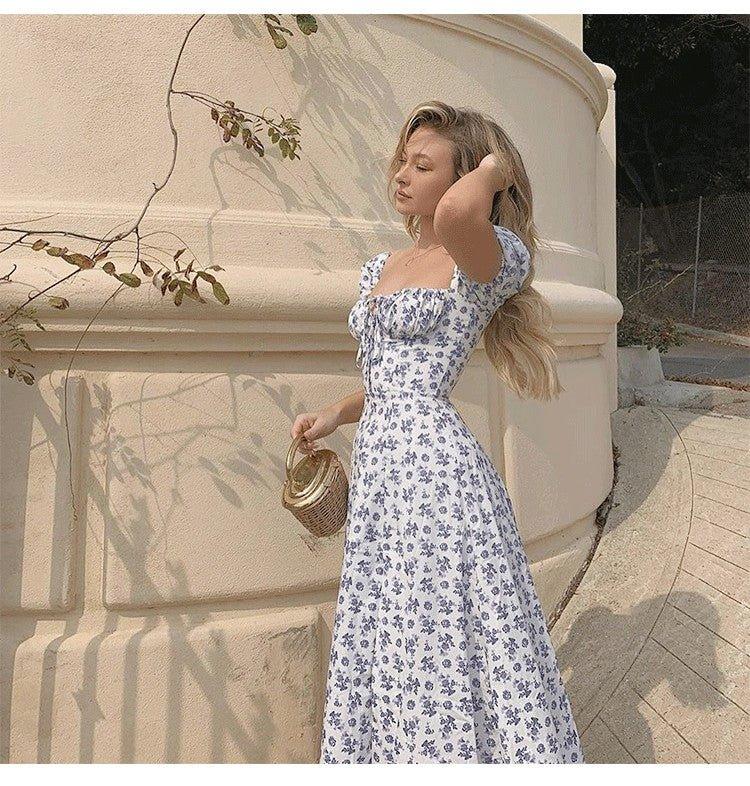 SOERA Iris Puff Sleeve Floral Midi Dress - Dress - SOERA-763651-BLU-S-02147 Blue S