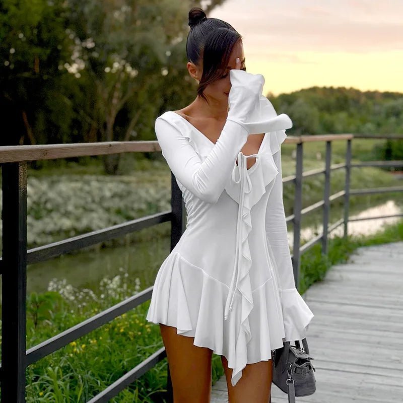 SOERA Iris V-Neck Ruffle Mini Dress - Dress -  XS