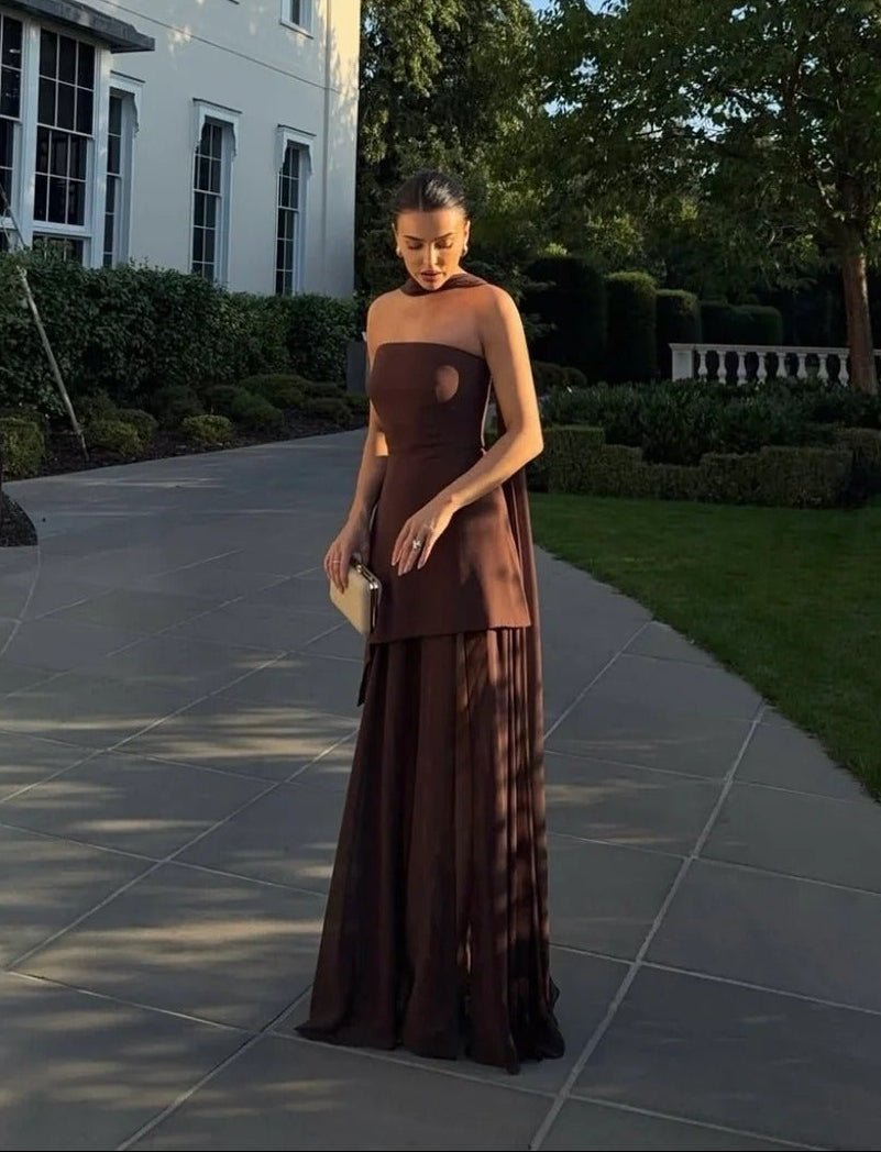 SOERA Ophelia Asymmetric Sheer Maxi Dress - Dress - SOERA-028419-S-BROWN-19523 Brown S