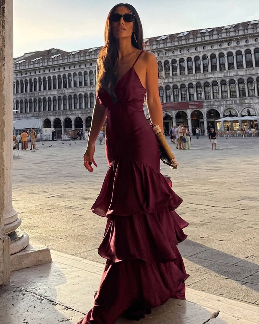 SOERA Venetia Ruffled Sling Evening Dress - Dress -  Maroon XL