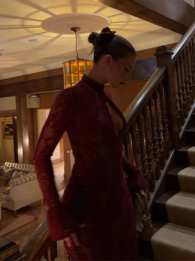 SOERA Amara Cut - Out Lace Midi Dress - Dresses - 3256808296066096-;PY1765388039750481242 Red L