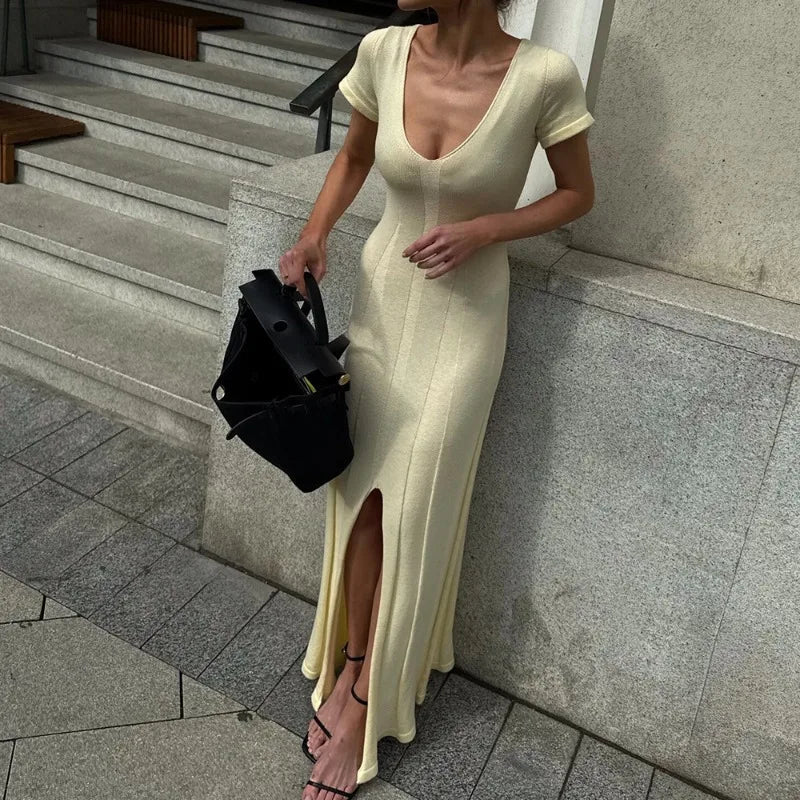 SOERA Bernadette Ribbed Knit Maxi Dress - Dresses -  Yellow S
