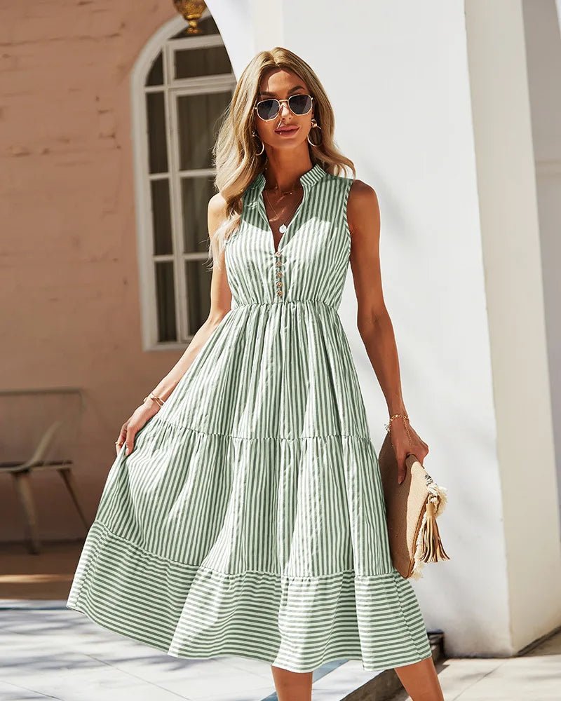 SOERA Bianca Striped V-Neck Sleeveless Shirt Dress - Dresses -  Blue S