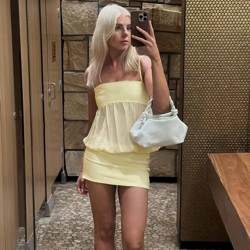 SOERA Celeste Off Shoulder Mesh Bodycon Mini Dress - Dresses -  Yellow XS