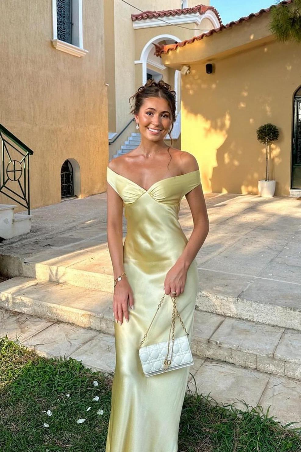 SOERA Clea Satin Off the Shoulder Maxi Dress - Dresses -  Yellow XS