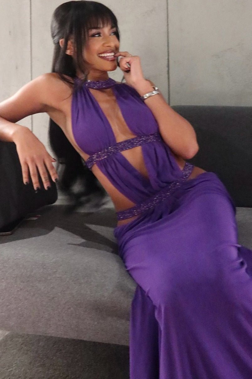 SOERA Isolde Ruched Cut Out Maxi Dress - Dresses - SOERA-246659-PUR-L-05731 Purple L