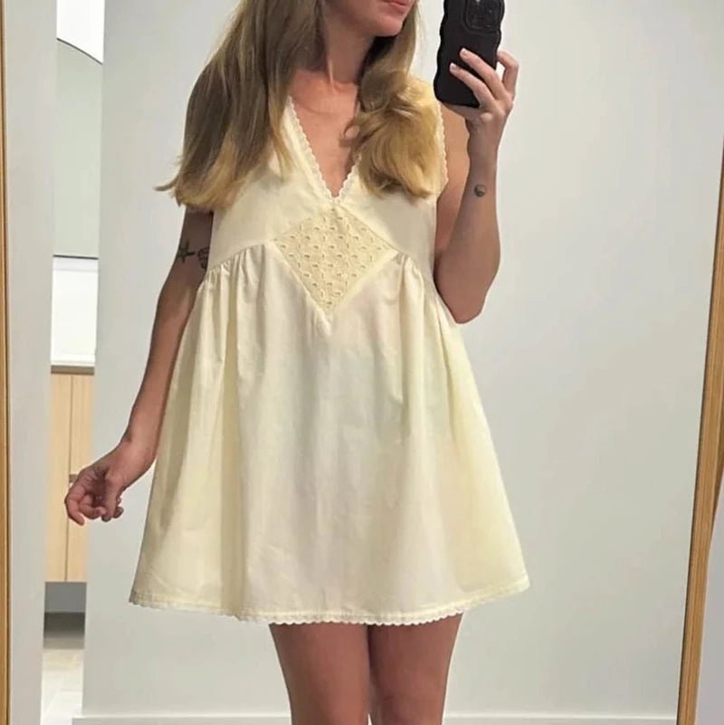 SOERA Olivia Lace Trim Boho Mini Dress - Dresses - 1005008775199230-;zH1775118414289002471 Yellow S