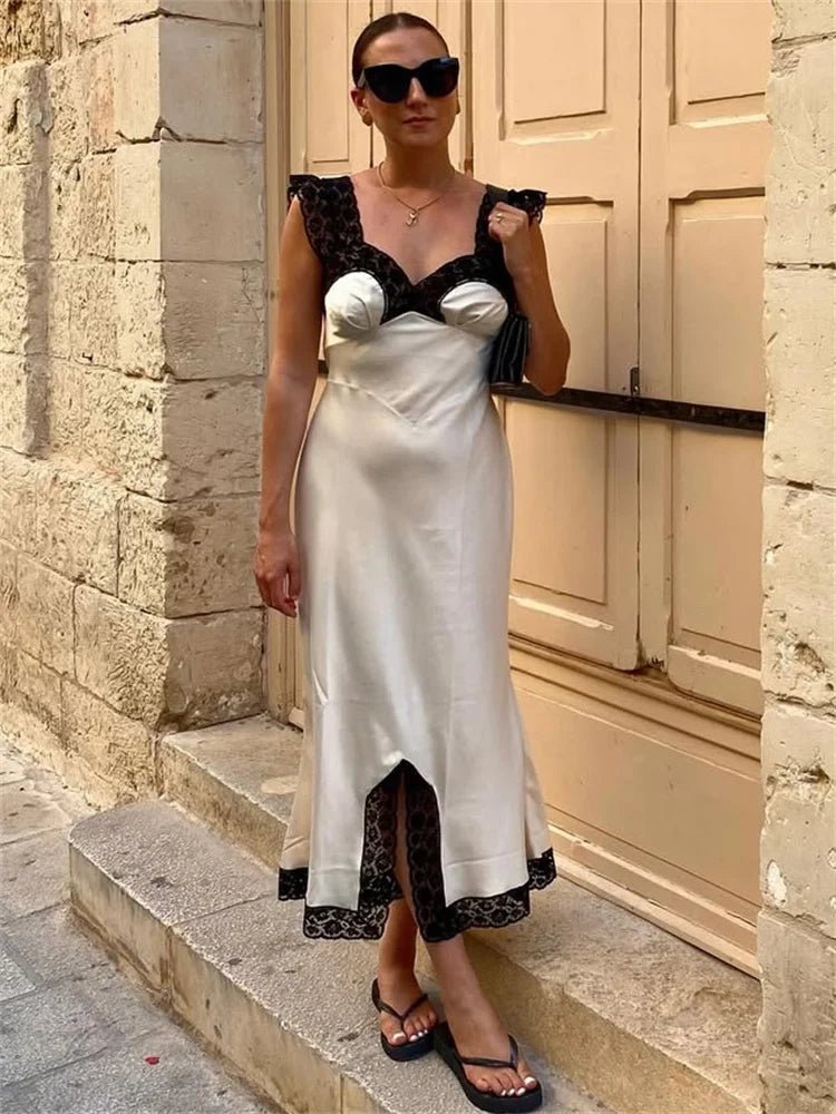 SOERA Piper Satin Lace Maxi Dress - Dresses - 1005009954790316-;bR1774621553234281458 White Black S