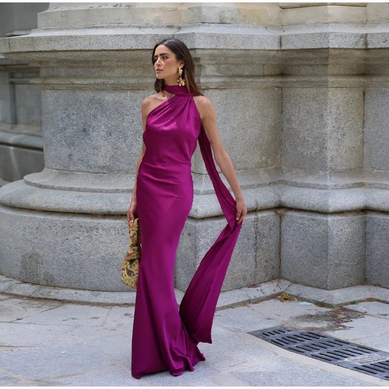 Raisa Satin Ribbon Backless Evening Gown - satin evening gown for Women - backless formal dress - long prom dress