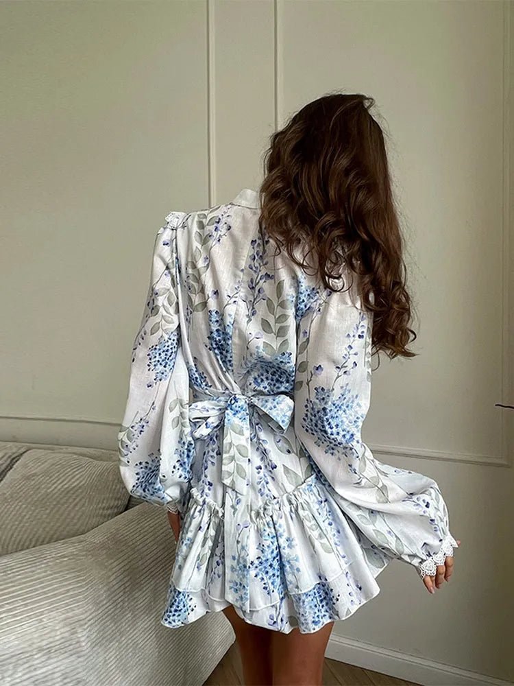 SOERA Sophia Belted Ruffle Mini Dress - Dresses -  Blue S