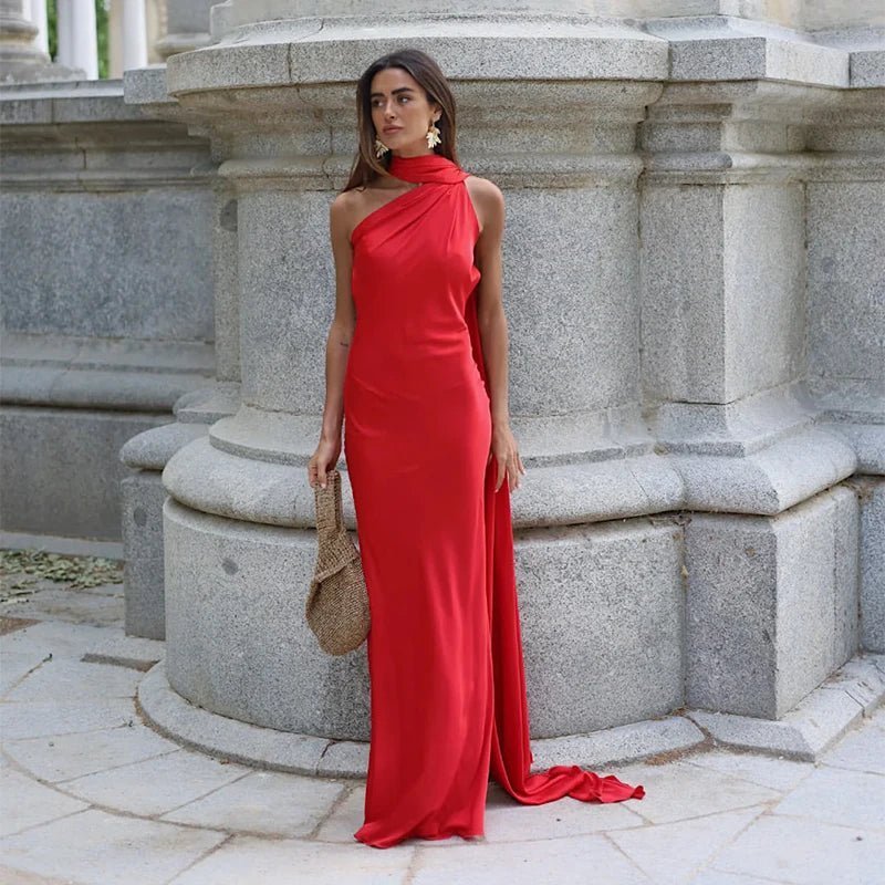 SOERA Suri Satin Halter Neck Cape Dress - Dresses -  Orange S