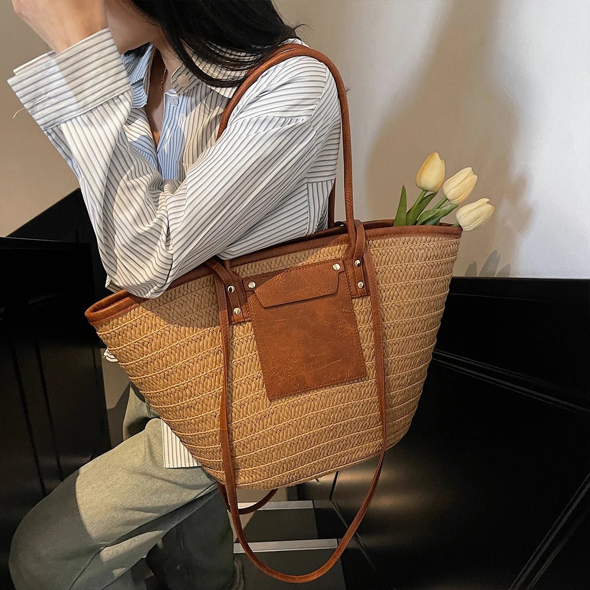 SOERA Beatrice Forest Woven Single-Shoulder Tote - Handbags -  Brown