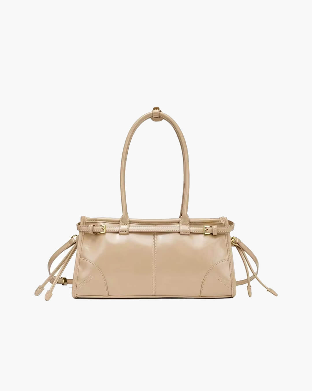 SOERA Luna Leather Shoulder Bag with Belt Detail - Handbags - 1005008217649789-;we1763050843710534188 Beige