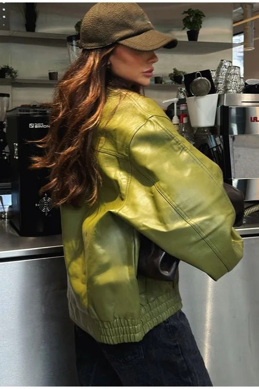 SOERA Bilge Vintage Green Faux Leather Jacket - Jacket - SOERA-639811-GRE-S-52547 Green S
