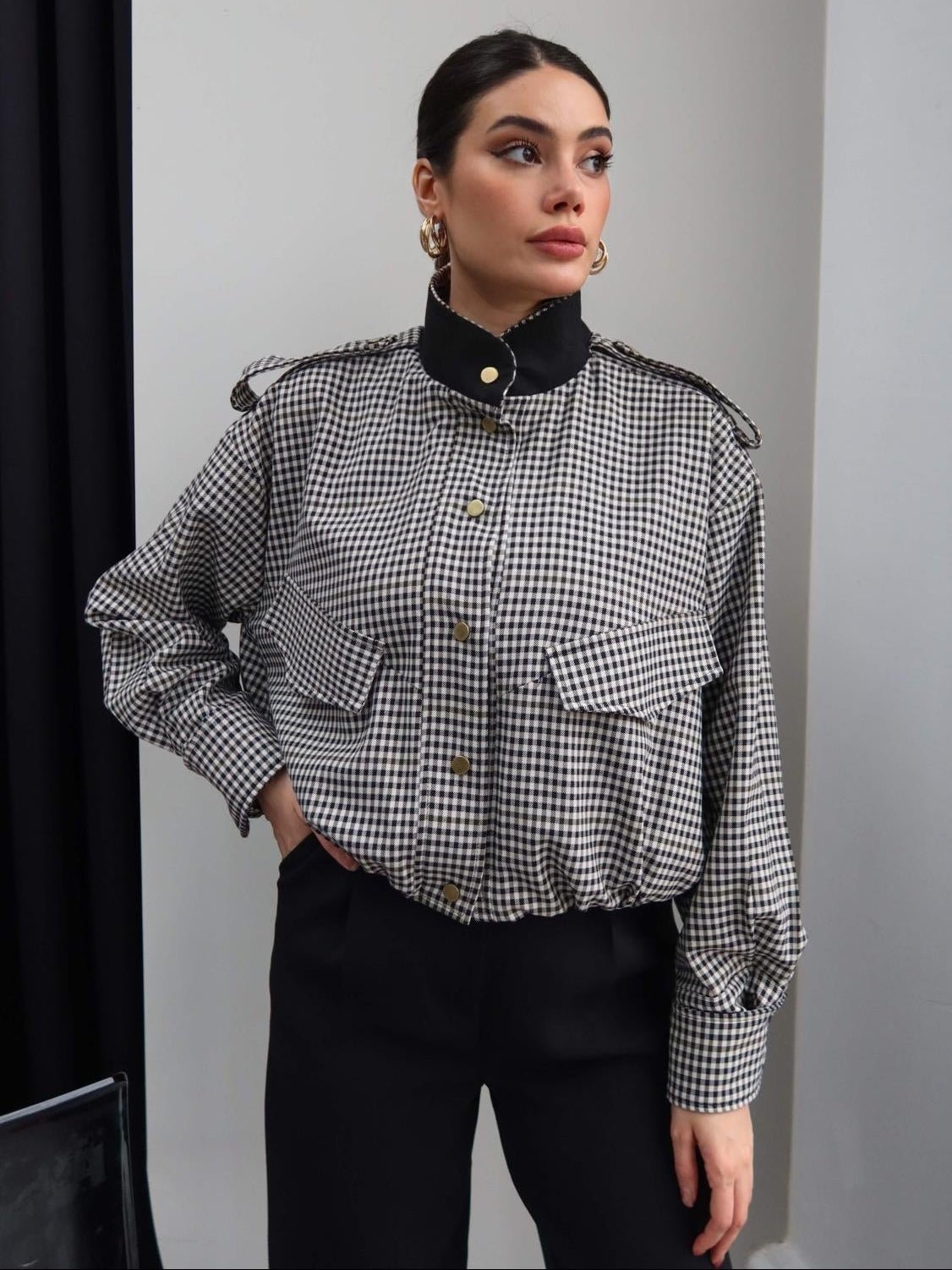 SOERA Emma High Neck Checked Bomber Jacket - Jacket - SOERA-331395-ONL-M-33987 M