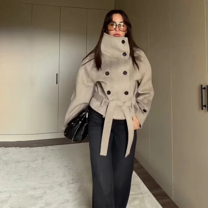 SOERA Esther Belted Funnel Neck Coat - Jacket - SOERA-451651-DEF-OS-60644 Beige S