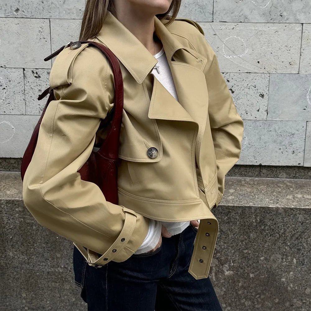 SOERA Fern Khaki Crop Trench Jacket - Jacket - SOERA-604803-KHA-S-15459 Khaki S