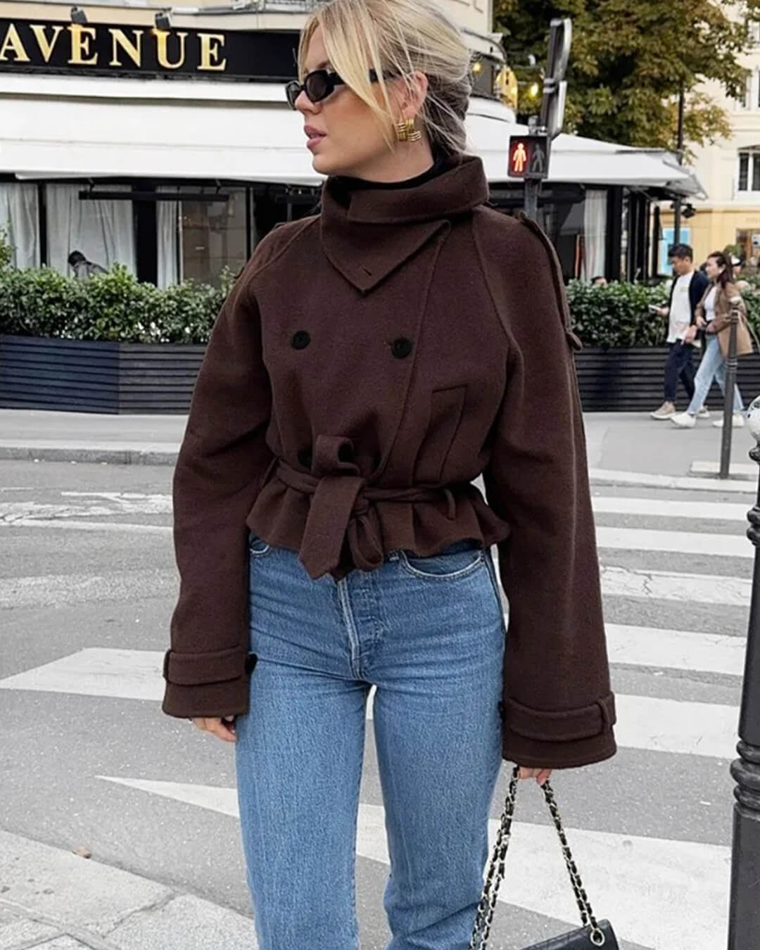 SOERA Debbie Stand Collar Short Trench Coat - Jackets - 1005010585967410-;jC1773321574175735554 Dark Brown S