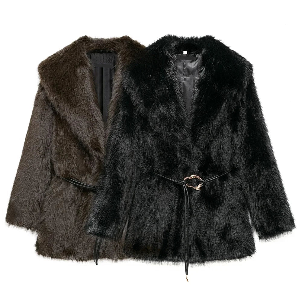 SOERA Faith Faux Fur Coat with Belt - Jackets - 3256807954805802-;EU1763625122208101504 Black L