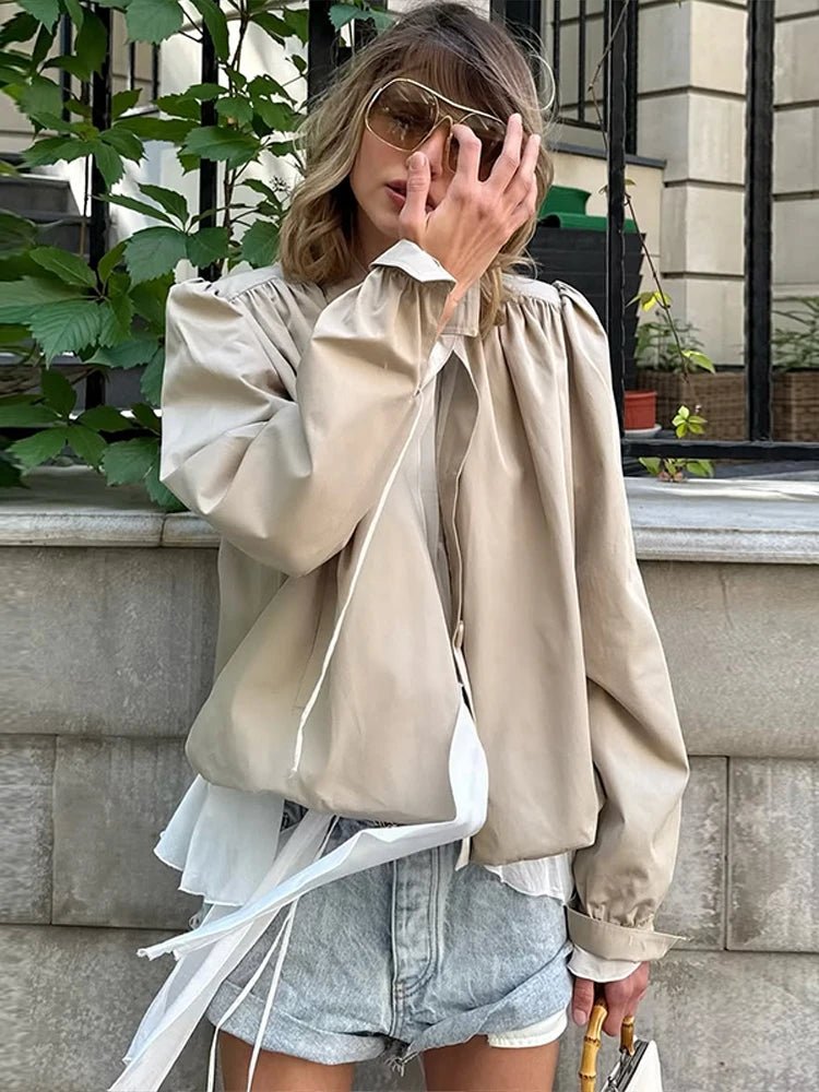 SOERA Jenna Loose Fit Pleated Jacket - Jackets - 1005009529250279-;EN1775118758913361573 Beige M