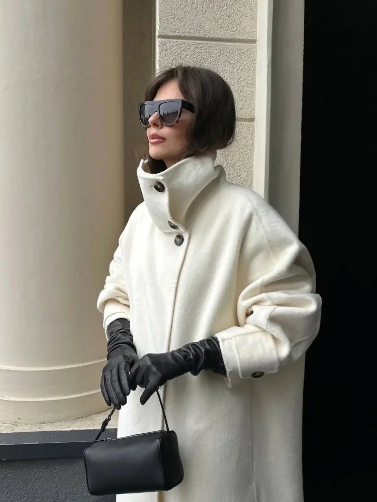 SOERA Juliana Stand Collar Long Coat - Jackets - FR1762345864135468002 Offwhite L