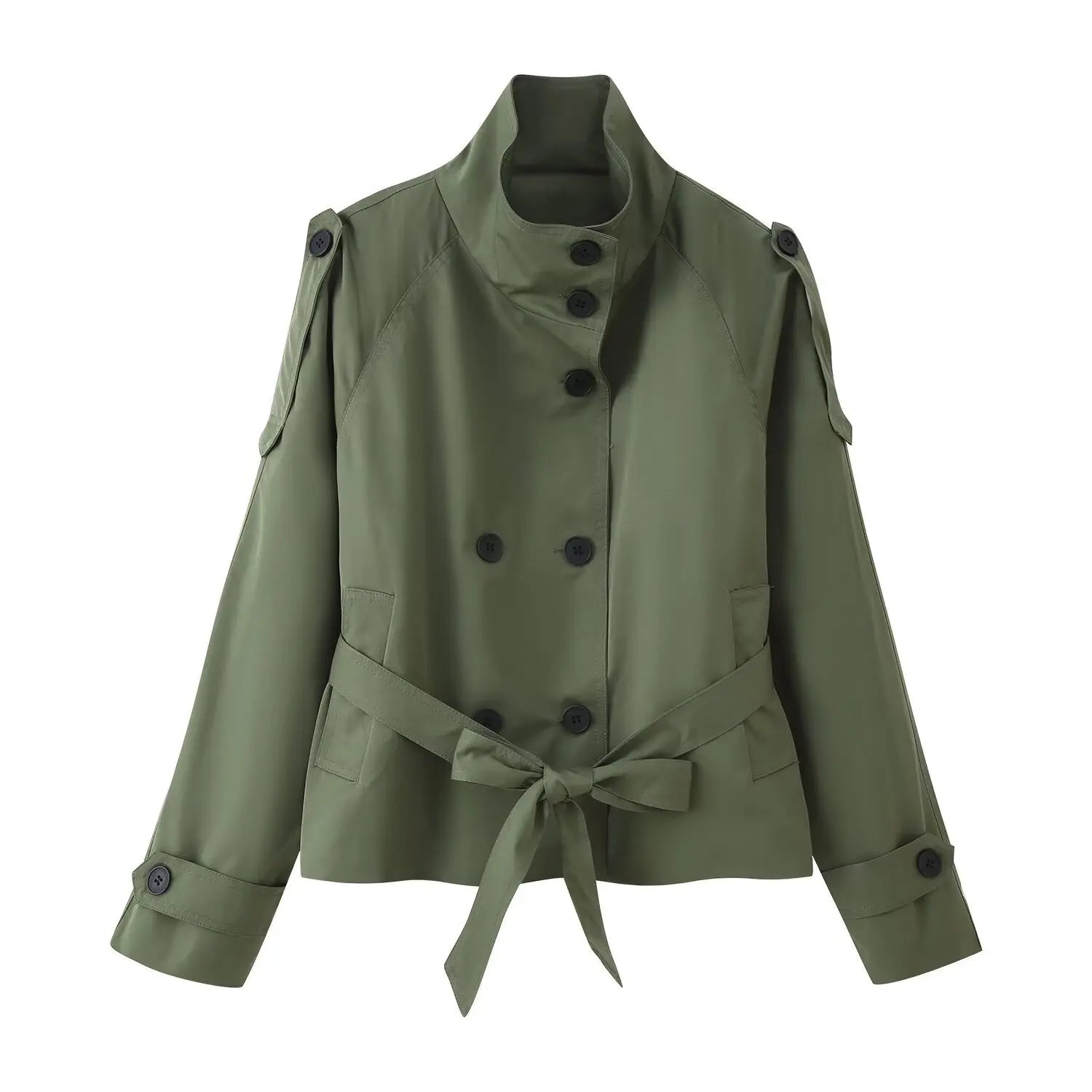 SOERA Kara Stand Collar Belted Crop Trenchcoat - Jackets - 1005009693239722-;FU1771494648622916014 Apricot XS
