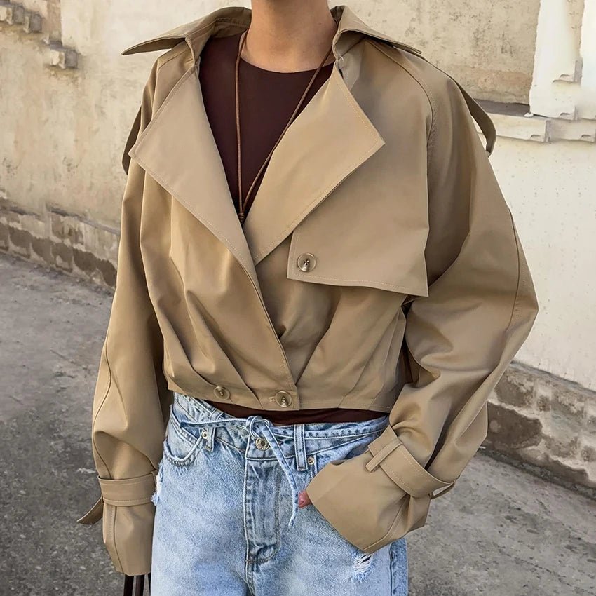 SOERA Lola Pleated Short Trench Coat - Jackets - 1005009394176689-;cu1775244632812434617 Beige S