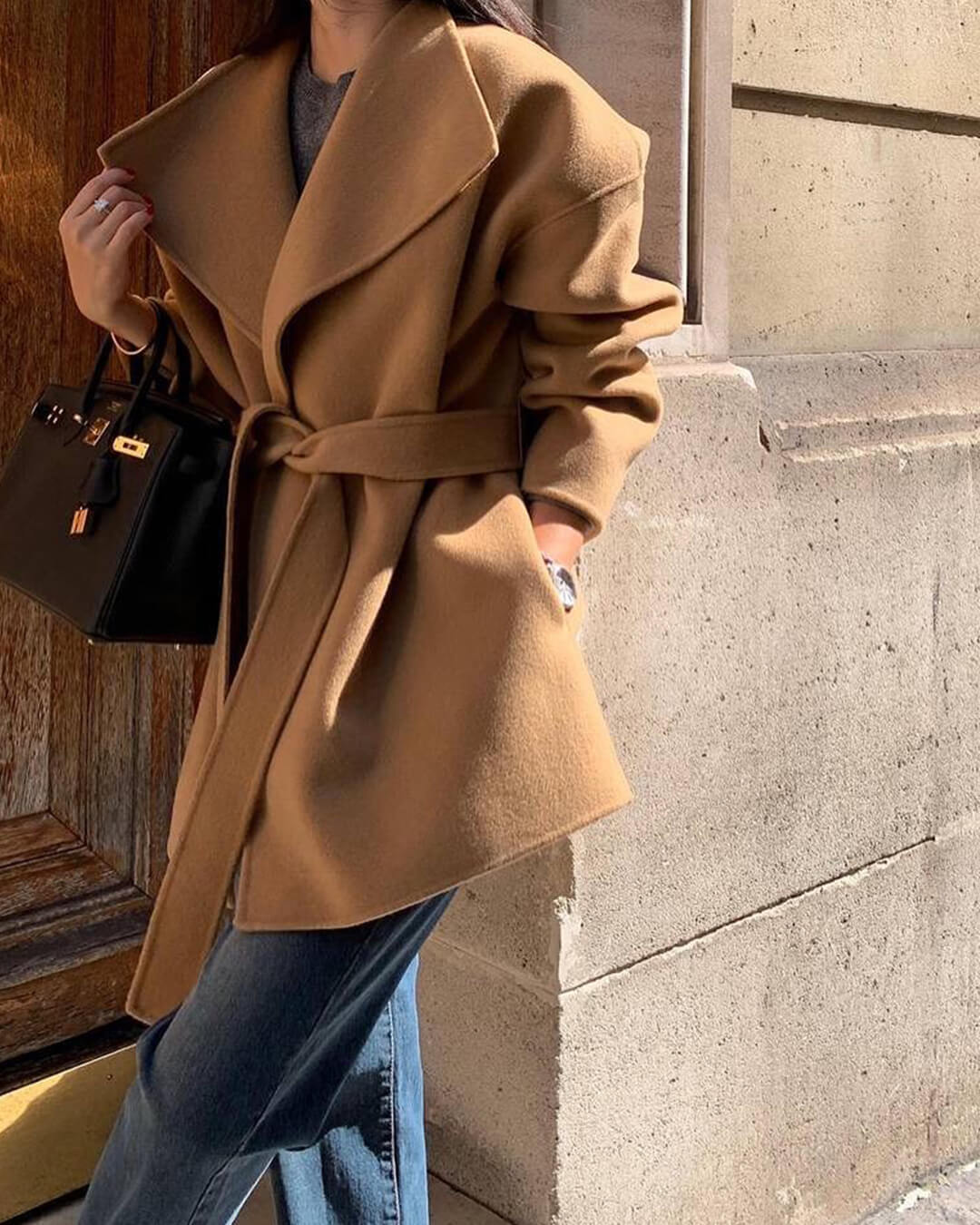 SOERA Lorelie Belted Wrap Coat - Jackets -  Black