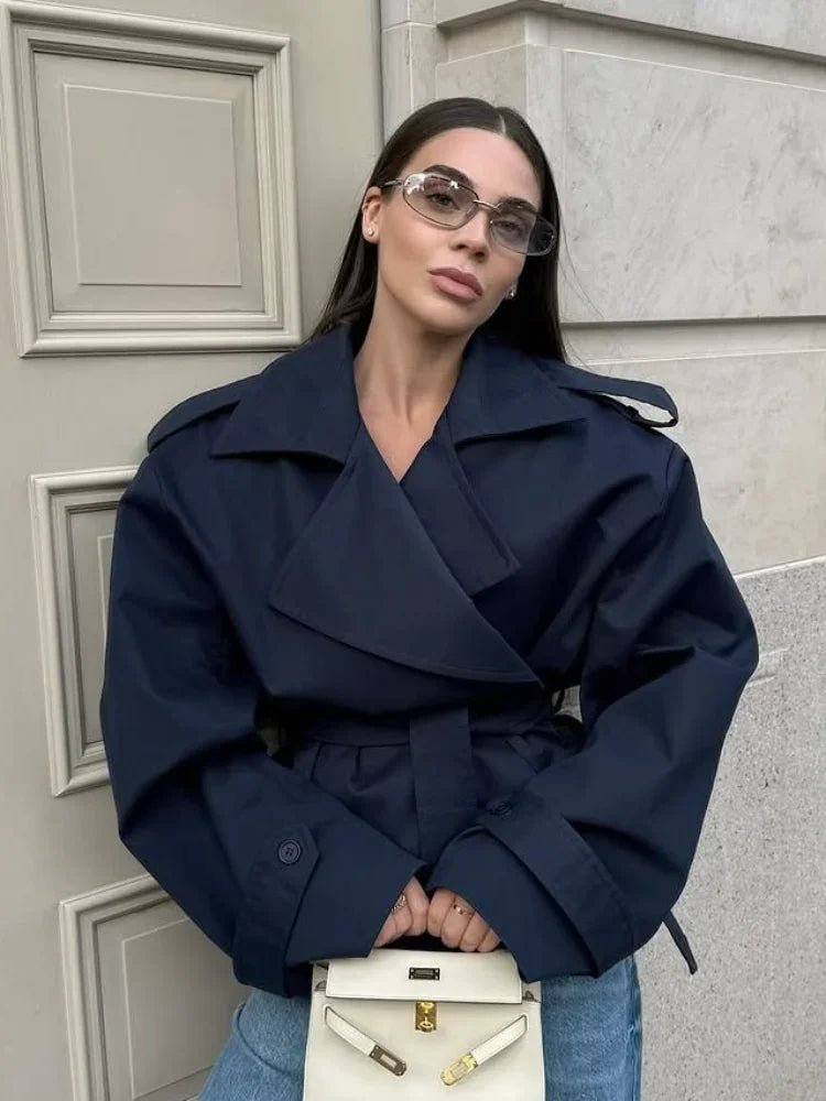 SOERA Molly Belted Cropped Trench Coat - Jackets - 1005009088260377-;zg1773321573478699814 Dark Blue XS