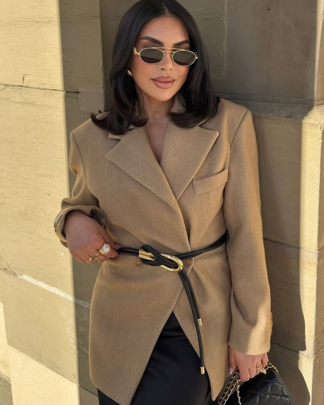 SOERA Myrna Notch Lapel Cinched Blazer - Jackets - FN1770276357224285055 Beige S