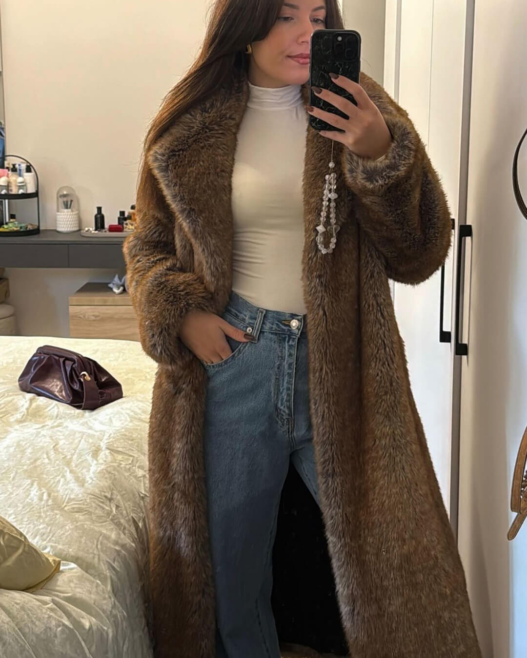 SOERA Paloma Faux Fur Long Coat - Jackets - 3256810289297476-;NK1766554850742732501 L Brown