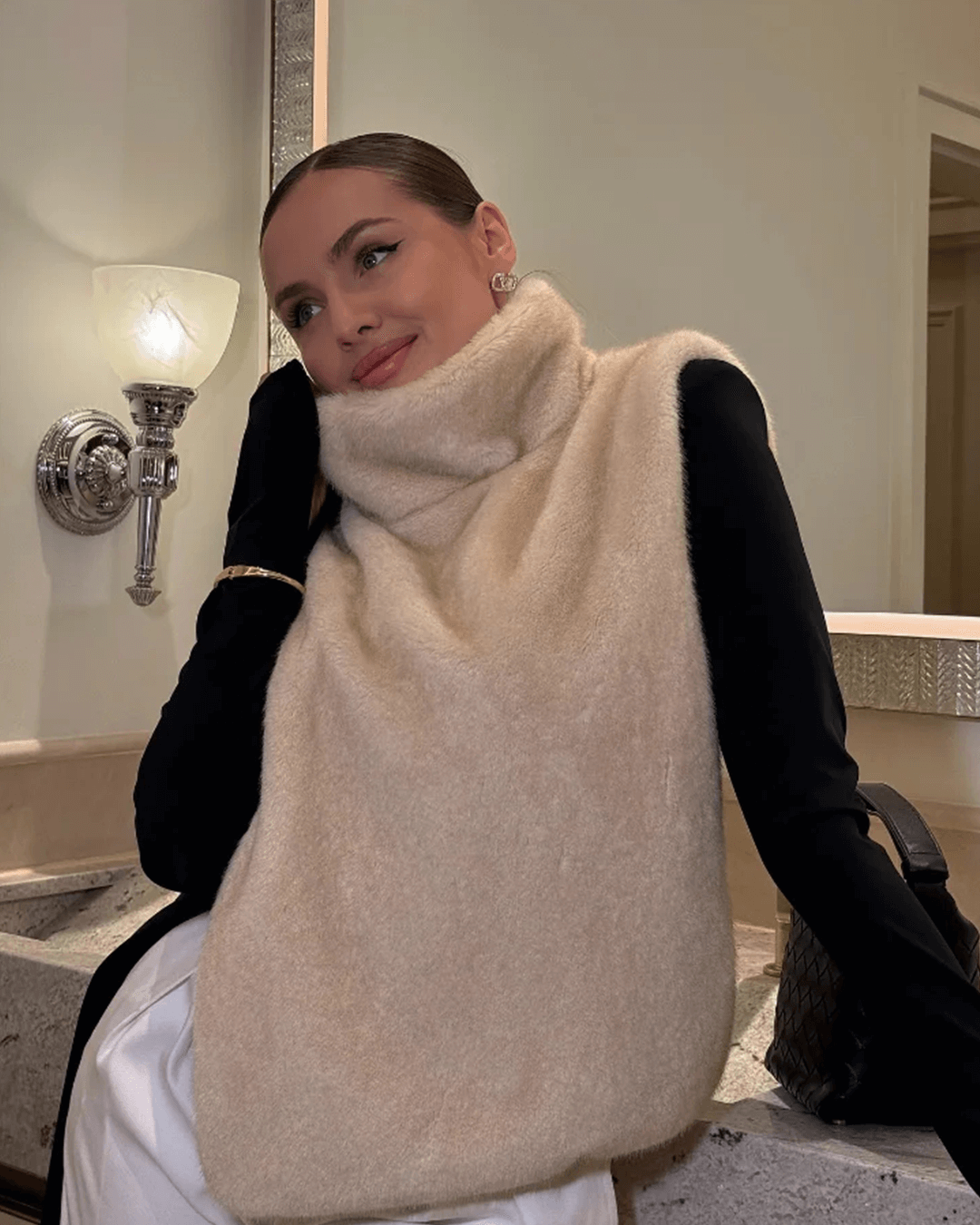 SOERA Rina Faux Fur Turtleneck Vest - Jackets -  Beige