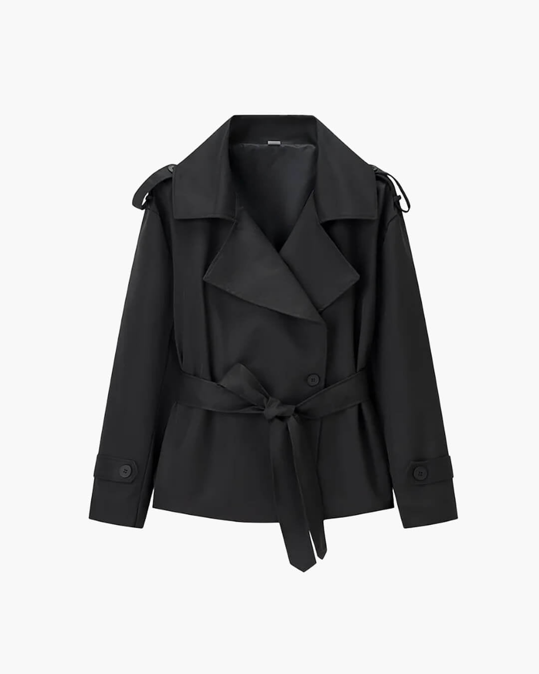 SOERA Sandy Lace Up Short Trench Coat - Jackets - 1005010782864095-;rk1773321573223317098 Black XS