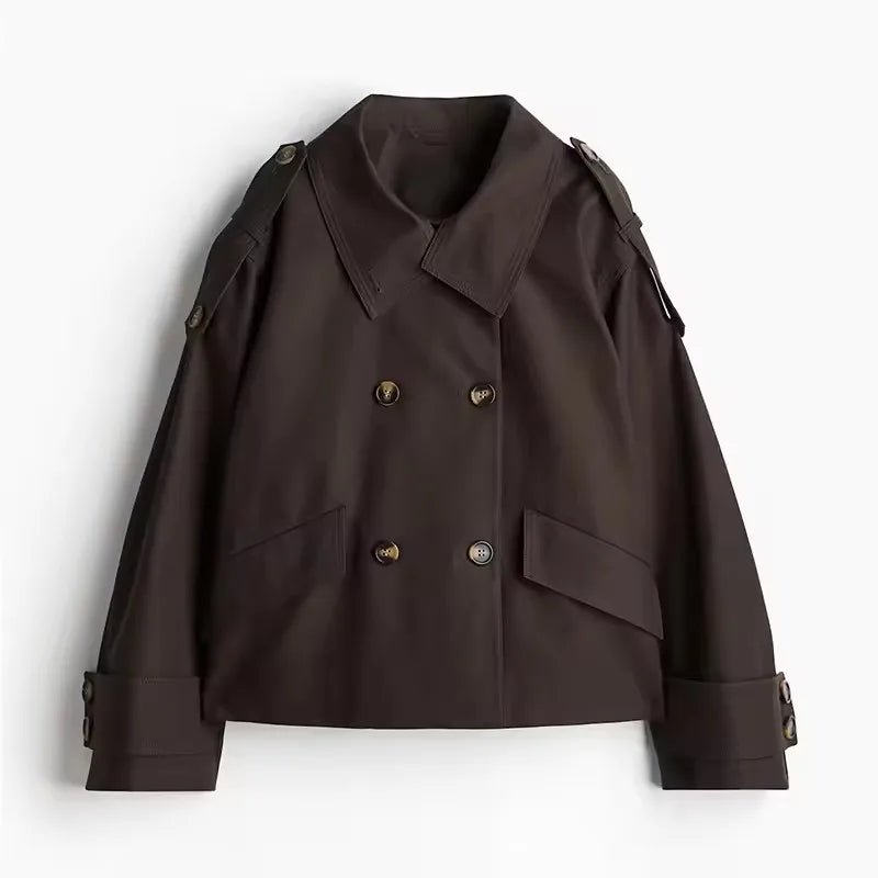 SOERA Vivienne Stand Collar Cropped Trench Coat - Jackets - 1005008964010132-;Gs1774012026581463869 Brown S